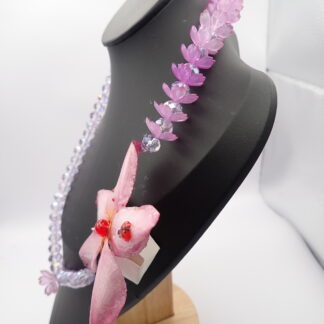 Collar de Plumeria Natural con Cristales y Plata 925