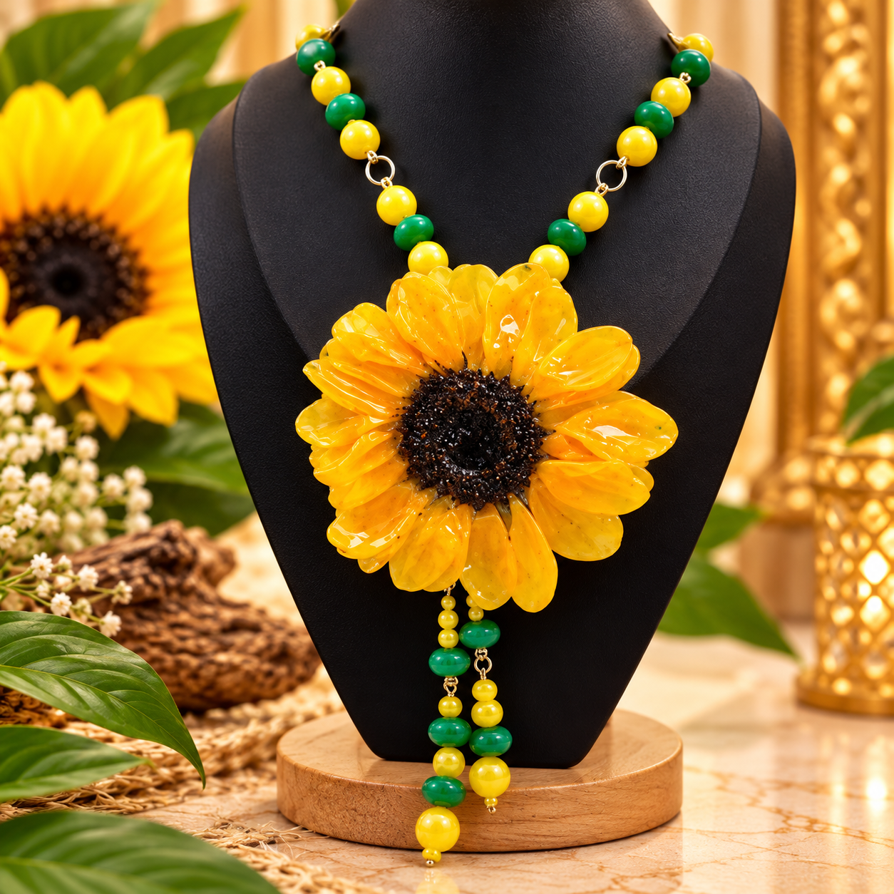Sunflower Handmade Necklace / Collar artesanal de girasol - Image 3