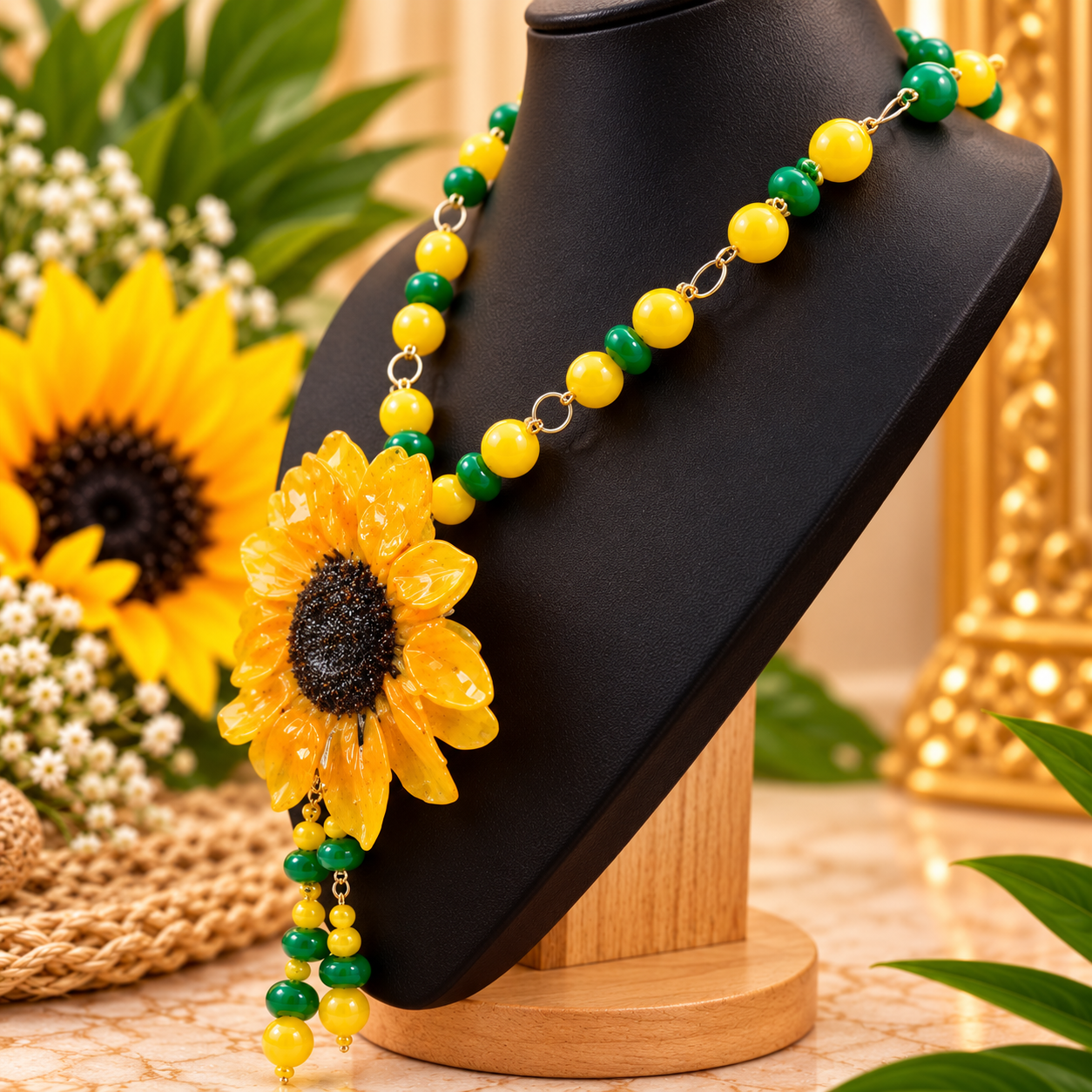 Sunflower Handmade Necklace / Collar artesanal de girasol - Image 4