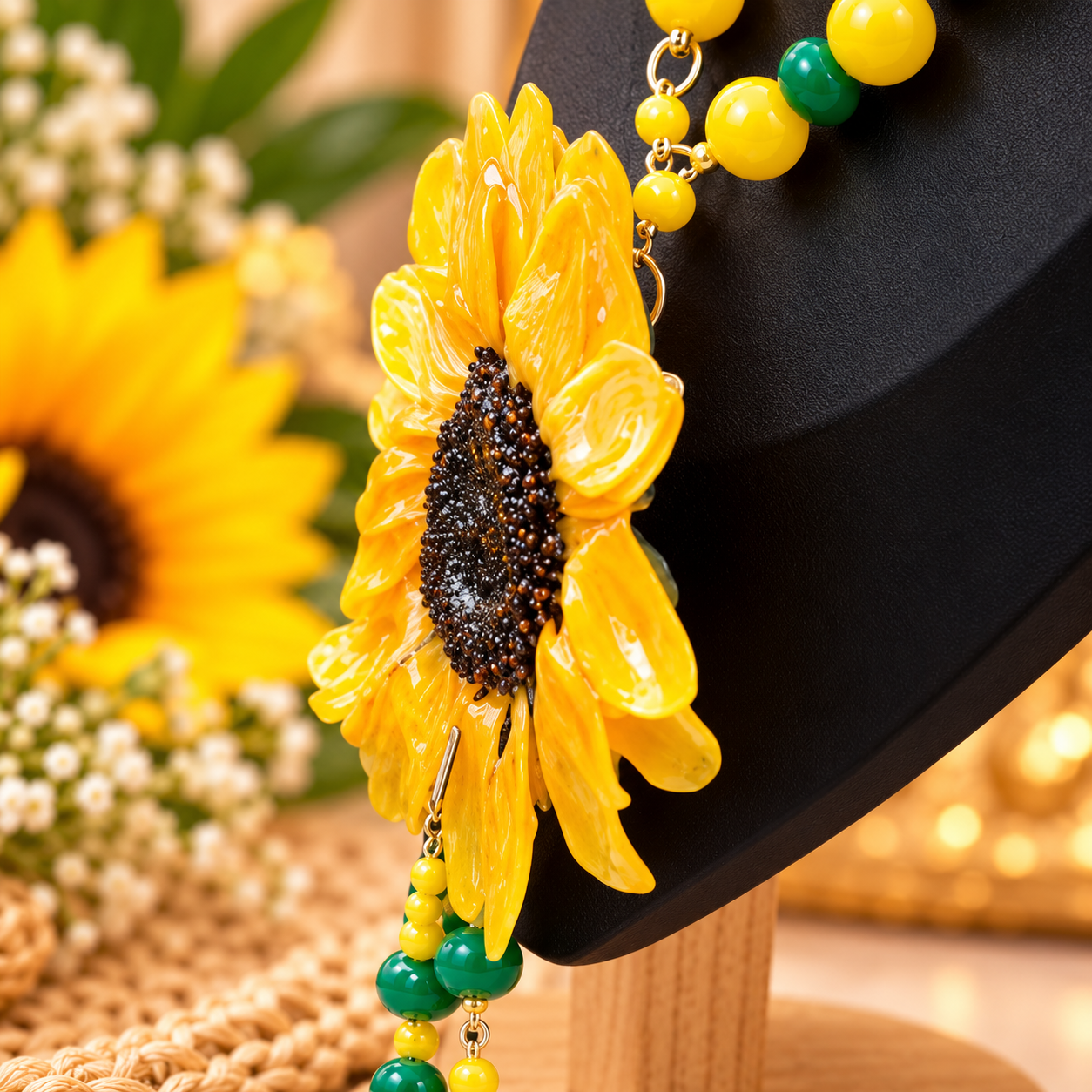 Sunflower Handmade Necklace / Collar artesanal de girasol - Image 5