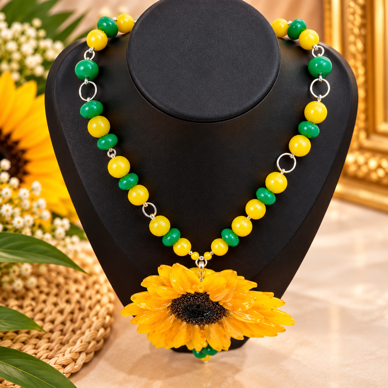 Sunflower Handmade Necklace / Collar artesanal de girasol - Image 6